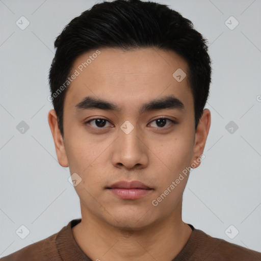 Neutral asian young-adult male with short  black hair and brown eyes