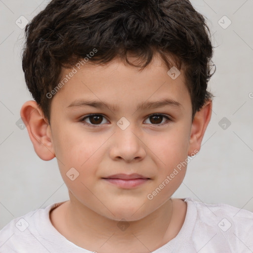 Joyful white child male with short  brown hair and brown eyes