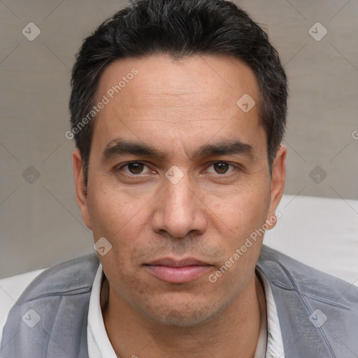 Neutral white adult male with short  brown hair and brown eyes