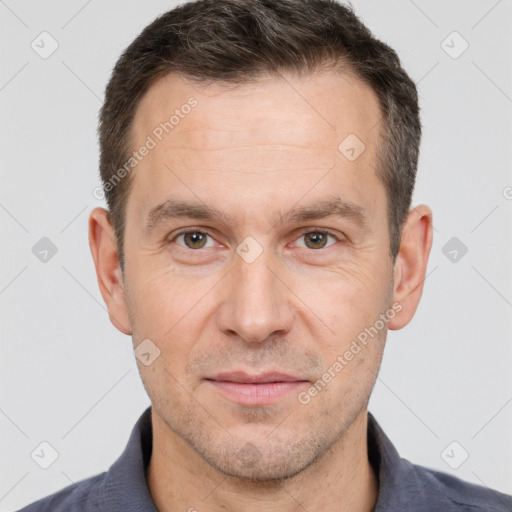 Neutral white adult male with short  brown hair and brown eyes