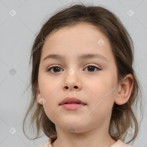 Neutral white child female with medium  brown hair and brown eyes