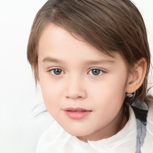 Neutral white child female with medium  brown hair and brown eyes