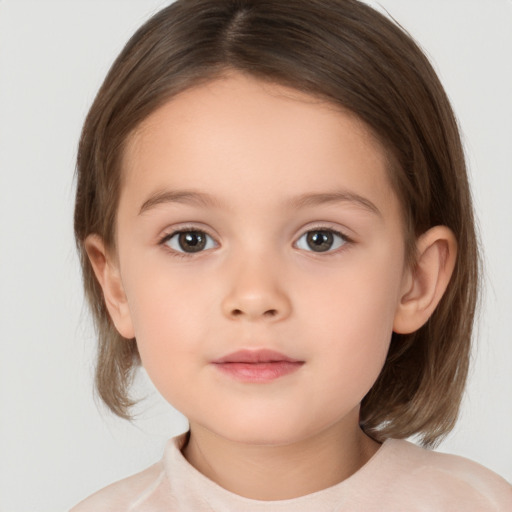 Neutral white child female with medium  brown hair and brown eyes