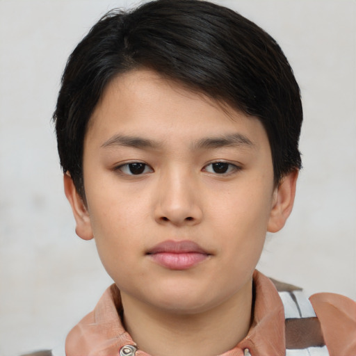 Neutral asian child male with short  brown hair and brown eyes