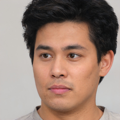 Neutral asian young-adult male with short  black hair and brown eyes