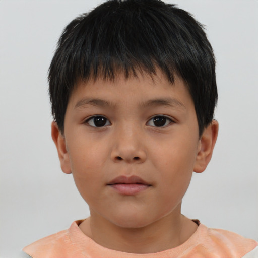 Neutral asian child male with short  brown hair and brown eyes