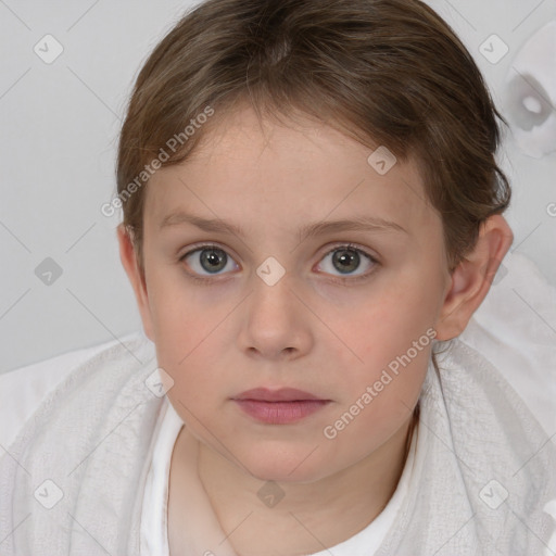 Neutral white child female with medium  brown hair and brown eyes