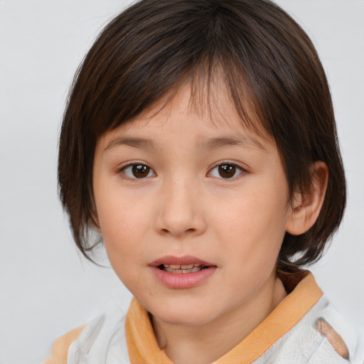 Neutral white child female with medium  brown hair and brown eyes