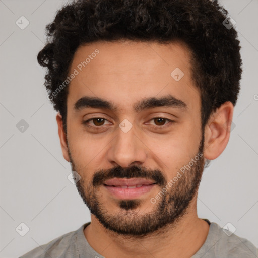 Neutral white young-adult male with short  black hair and brown eyes