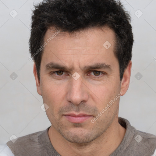 Neutral white adult male with short  brown hair and brown eyes