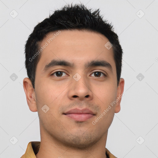 Neutral asian young-adult male with short  brown hair and brown eyes