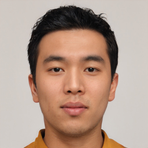 Neutral asian young-adult male with short  brown hair and brown eyes