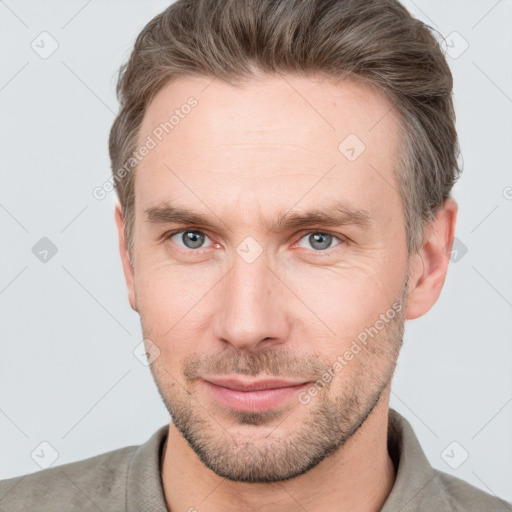 Neutral white adult male with short  brown hair and brown eyes