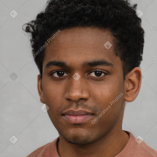 Neutral black young-adult male with short  brown hair and brown eyes