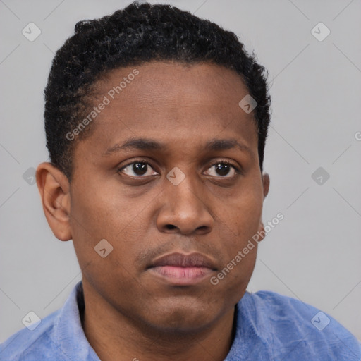 Neutral black young-adult male with short  brown hair and brown eyes