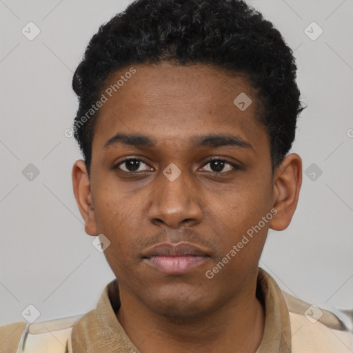 Neutral latino young-adult male with short  brown hair and brown eyes