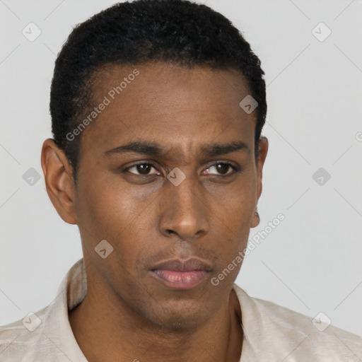 Neutral latino young-adult male with short  brown hair and brown eyes