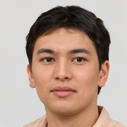 Neutral asian young-adult male with short  brown hair and brown eyes