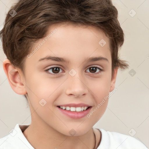 Joyful white child male with short  brown hair and brown eyes