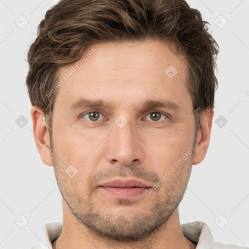 Neutral white adult male with short  brown hair and brown eyes