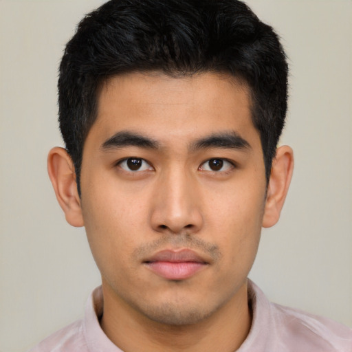 Neutral asian young-adult male with short  black hair and brown eyes