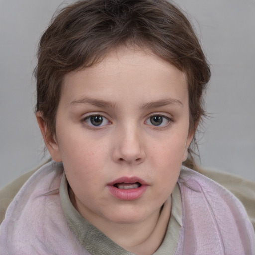 Neutral white child female with short  brown hair and blue eyes