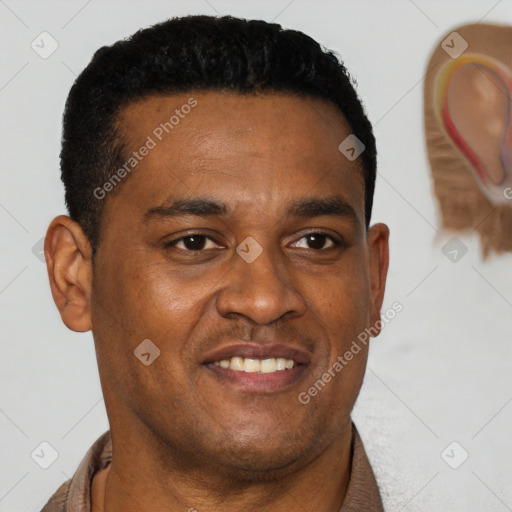 Neutral black young-adult male with short  brown hair and brown eyes