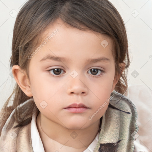 Neutral white child female with medium  brown hair and brown eyes