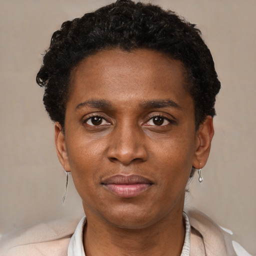Neutral black young-adult male with short  brown hair and brown eyes