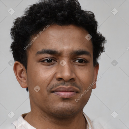Neutral latino young-adult male with short  brown hair and brown eyes