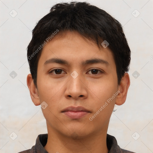 Neutral asian young-adult male with short  black hair and brown eyes