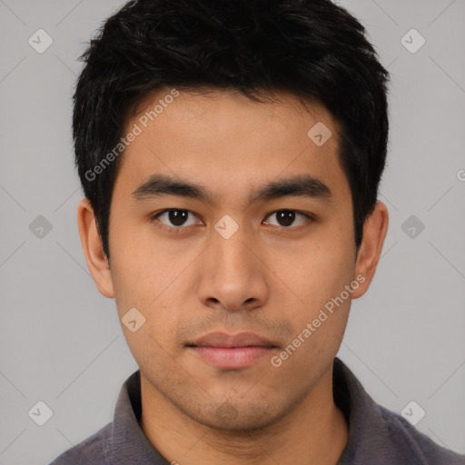 Neutral asian young-adult male with short  black hair and brown eyes