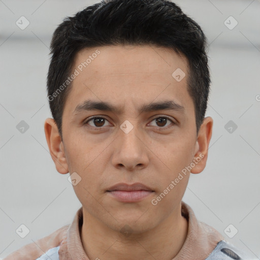 Neutral asian young-adult male with short  black hair and brown eyes