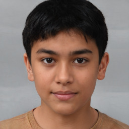 Neutral asian child male with short  brown hair and brown eyes