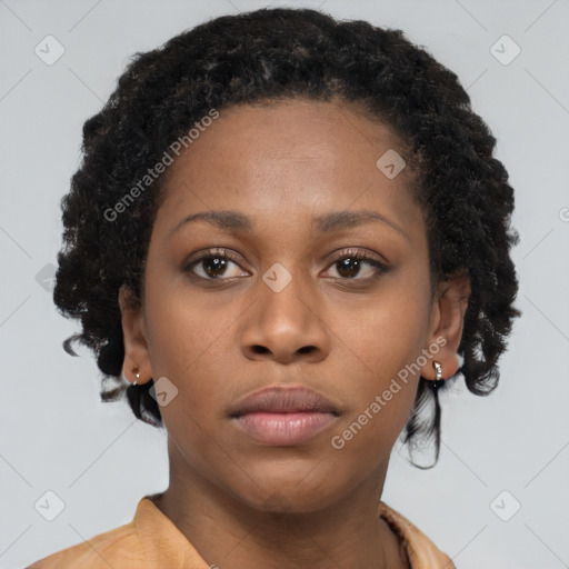 Neutral black young-adult female with short  brown hair and brown eyes