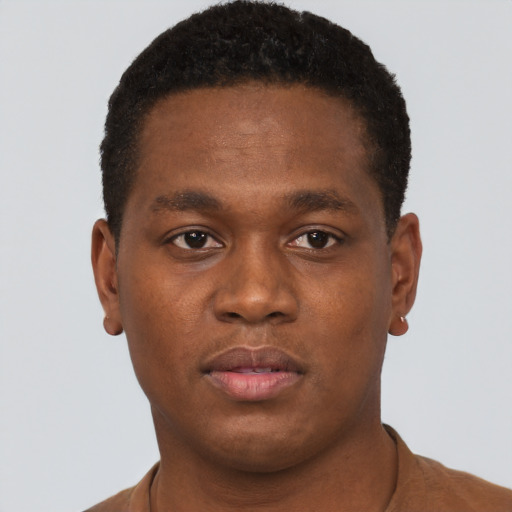 Neutral black young-adult male with short  brown hair and brown eyes