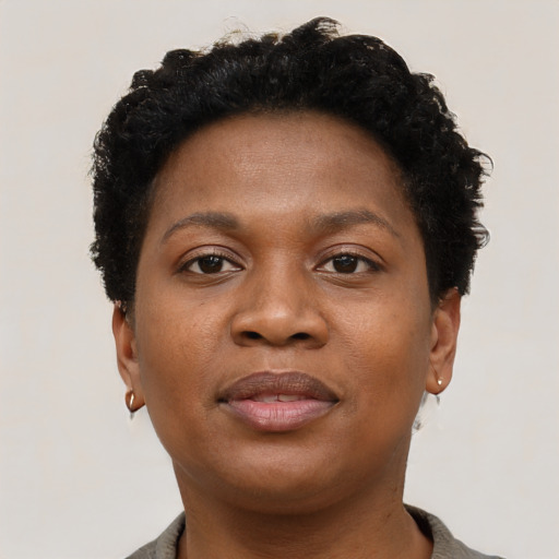 Neutral black young-adult female with short  brown hair and brown eyes