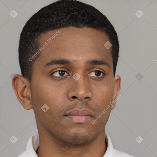 Neutral black young-adult male with short  brown hair and brown eyes