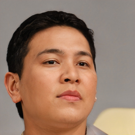 Neutral asian young-adult male with short  brown hair and brown eyes