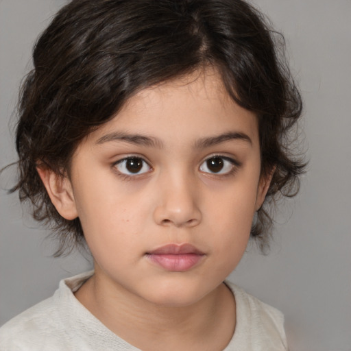 Neutral white child female with medium  brown hair and brown eyes