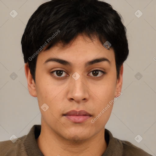 Neutral asian young-adult male with short  brown hair and brown eyes