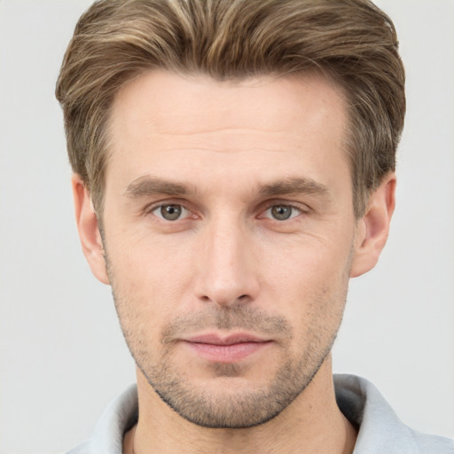 Neutral white adult male with short  brown hair and brown eyes