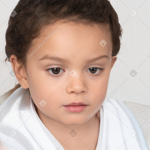 Neutral white child female with short  brown hair and brown eyes