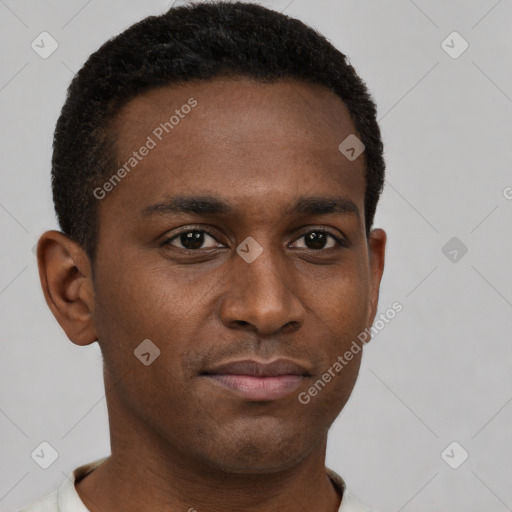 Neutral black young-adult male with short  brown hair and brown eyes