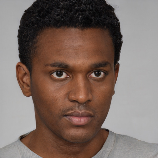 Neutral black young-adult male with short  brown hair and brown eyes