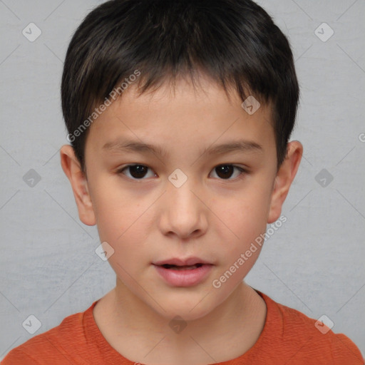 Neutral white child male with short  brown hair and brown eyes