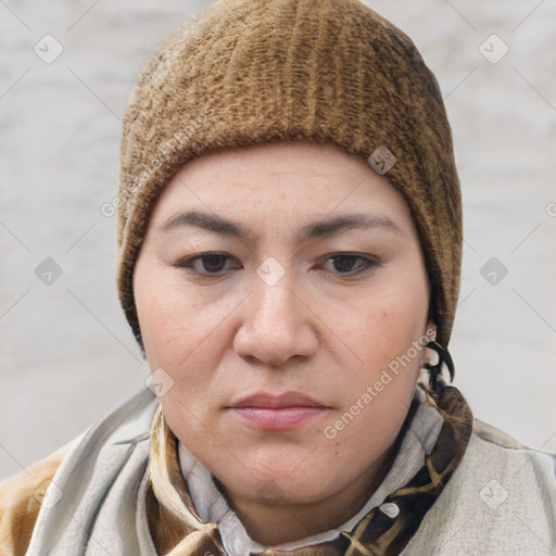 Neutral white young-adult female with short  brown hair and brown eyes