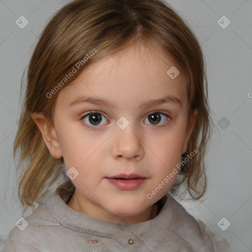 Neutral white child female with medium  brown hair and brown eyes