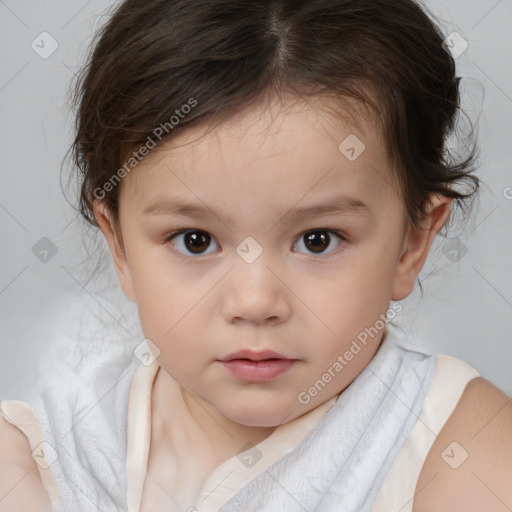 Neutral white child female with medium  brown hair and brown eyes