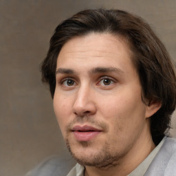 Neutral white adult male with short  brown hair and brown eyes